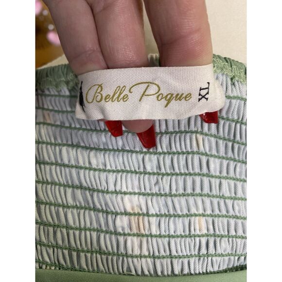 Belle Poque A Line Fit & Flare Green Daisy Midi Dress Womens XL Pockets Smocked - Picture 7 of 9